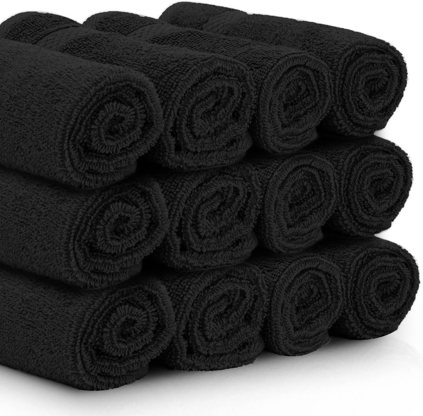 Luxury Cotton Washcloths - Makeup Removal Face Towel Set | 12 Pack | Black